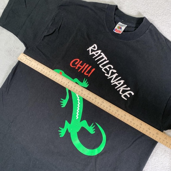 Vintage Fruit Of The Loom Rattlesnake Chili Shirt Mens Large Black Lizard 90s - Picture 6 of 10